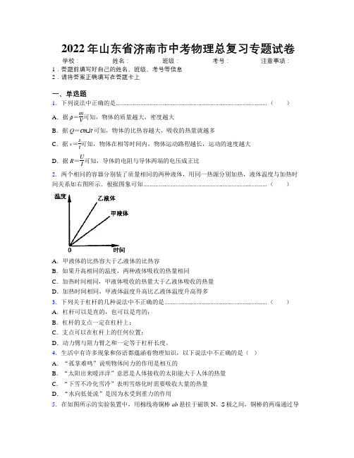 2022年山东省济南市中考物理总复习专题试卷及解析