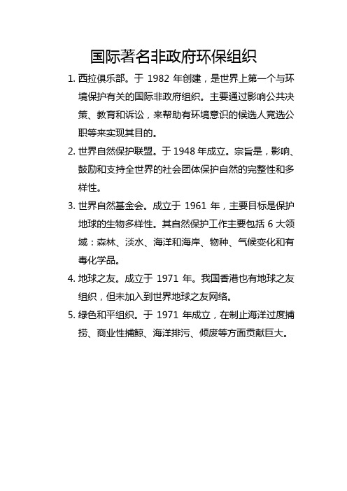 国际著名非政府环保组织