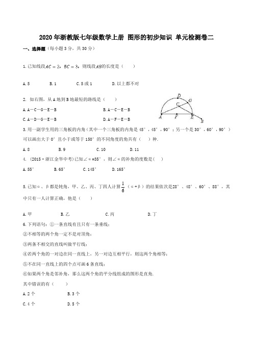 2020年浙教版七年级数学上册 图形的初步知识 单元检测卷二(含答案) 