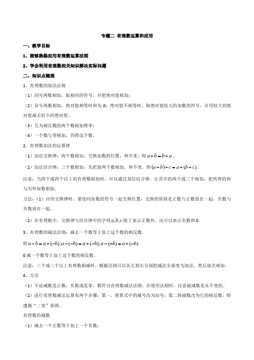 冀教版数学七年级上册复习专题二 有理数运算和应用