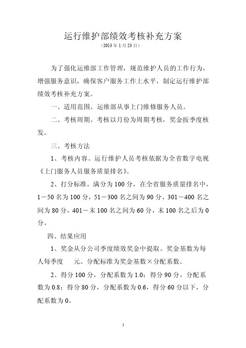 绩效考核运维部补充方案