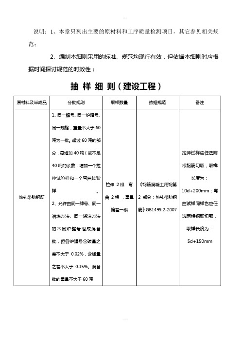 主要建筑材料取样规定