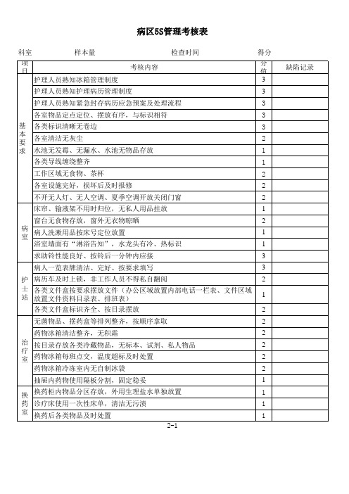 病区5S管理考核表1