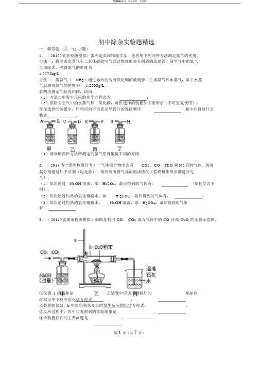 除杂专题练习(含答案)初中化学