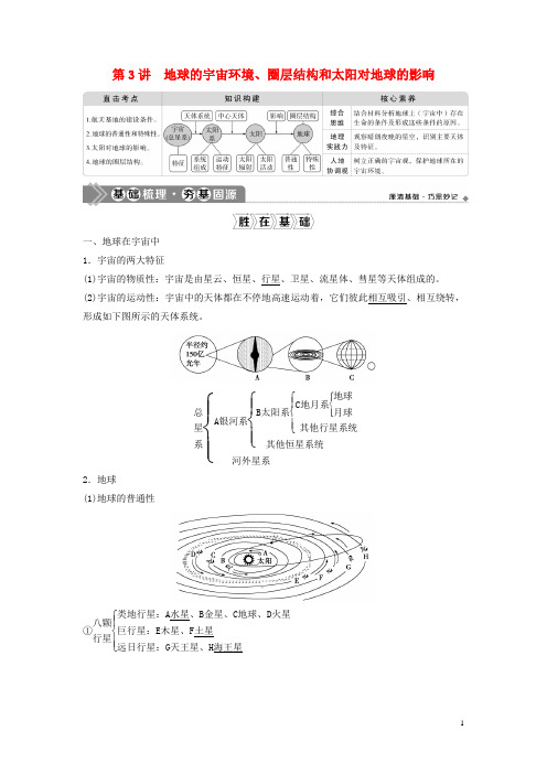 2021版高考地理一轮复习 第一章 宇宙中的地球 第3讲 地球的宇宙环境、圈层结构和太阳对地球的影响