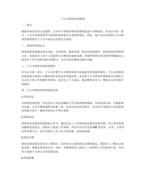 子公司绩效管理制度