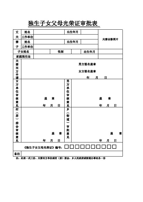 独生子女父母光荣证审批表