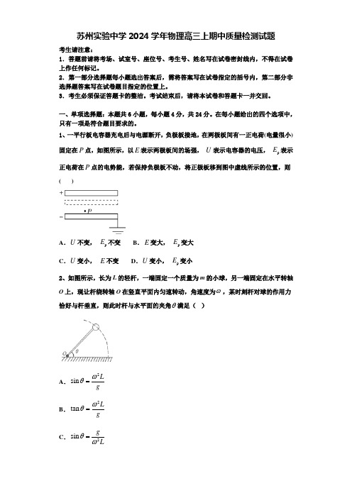 苏州实验中学2024学年物理高三上期中质量检测试题含解析