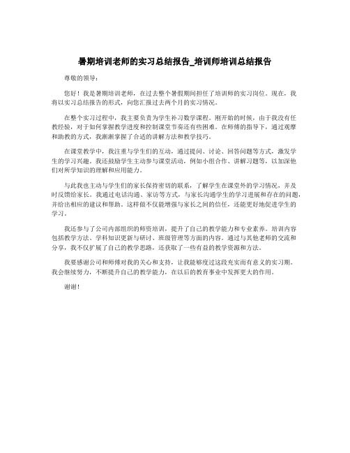 暑期培训老师的实习总结报告_培训师培训总结报告