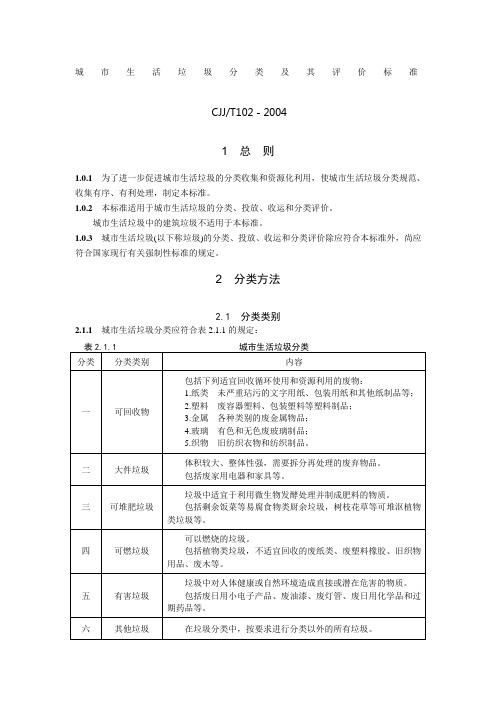 CJT城市生活垃圾分类及其评价标准