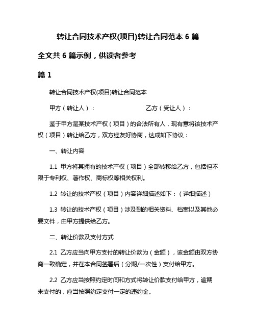 转让合同技术产权(项目)转让合同范本6篇