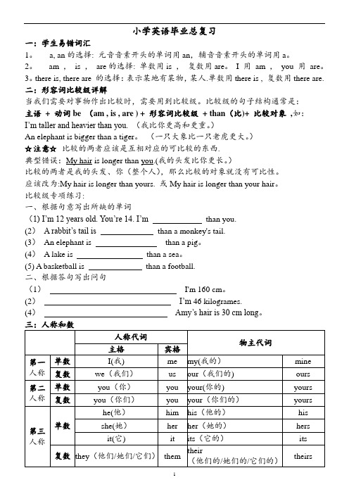 PEP小学英语小升初语法-单词总复习必备