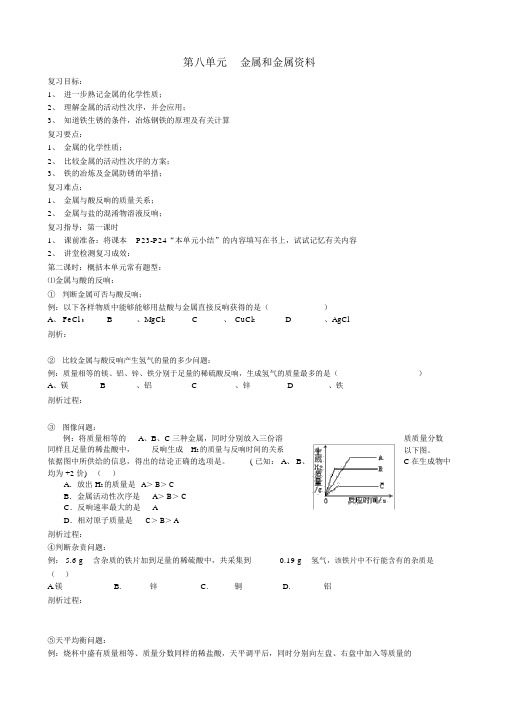 九年级化学下册第八单元金属和金属材料复习教案新人教版