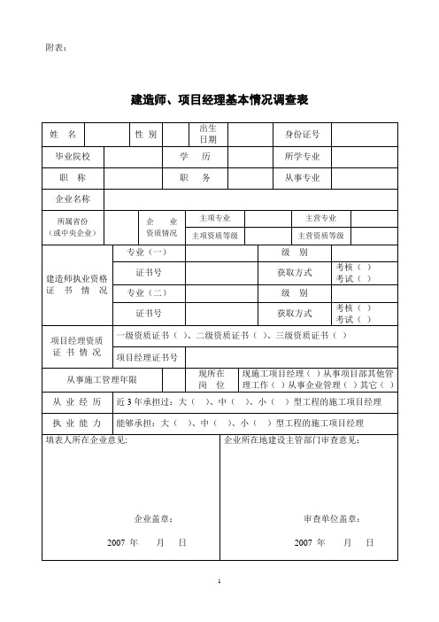 建造师,项目经理基本情况调查表