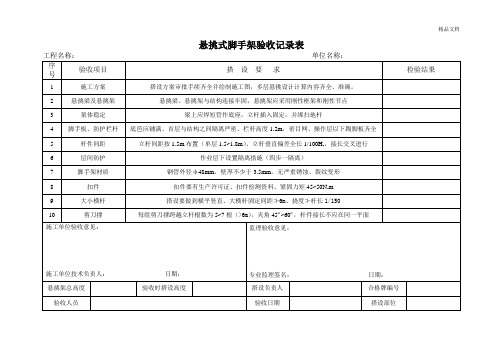 悬挑式脚手架验收记录表