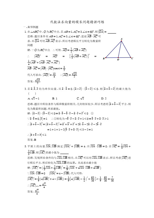 代数法求向量的模长问题精讲巧练