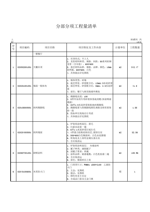 分部分项工程量清单