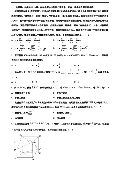 石家庄市2020新高考高一数学下学期期末学业质量监测试题