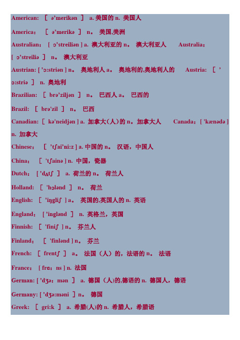 世界国家(名称)和国家人(名称)中英文对照表