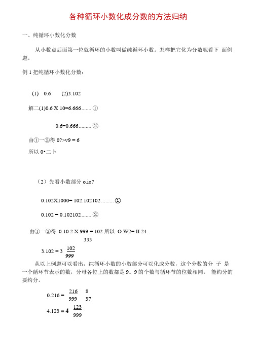 各种循环小数化成分数的方法归纳