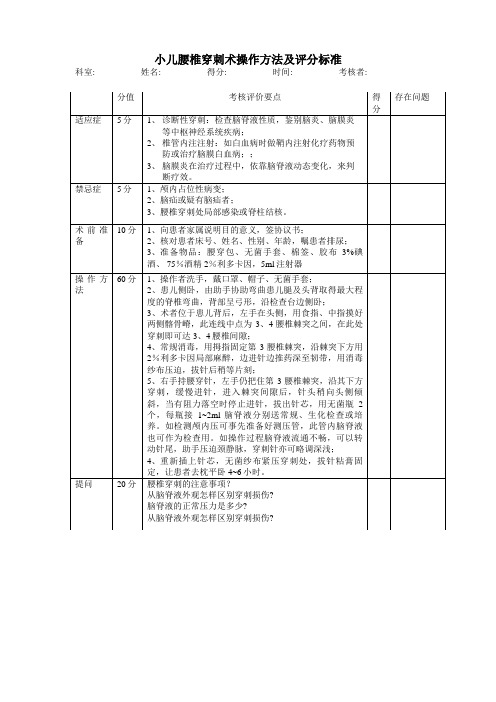 小儿腰椎穿刺术操作方法及评分标准