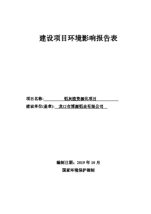 龙口市博源铝业有限公司铝灰渣资源化项目环境影响报告表