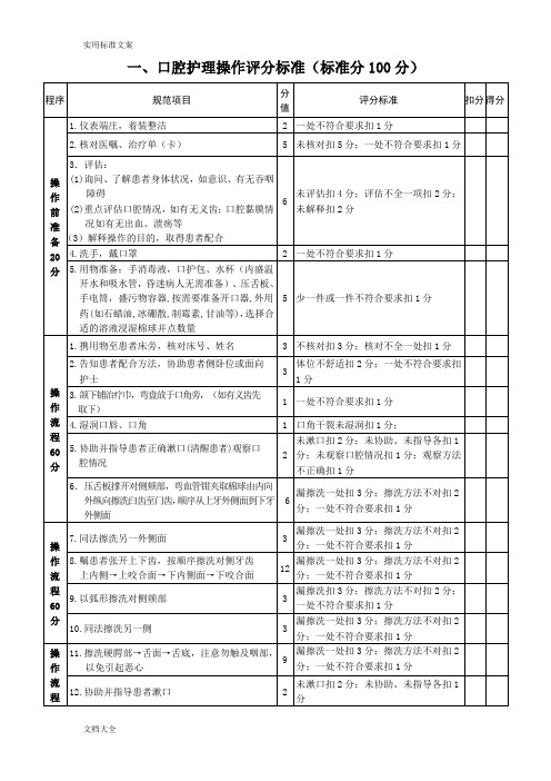 55项护理操作评分实用标准