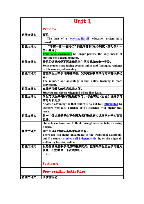 新视野第二版Unit01 全部课文原文译文练习及答案