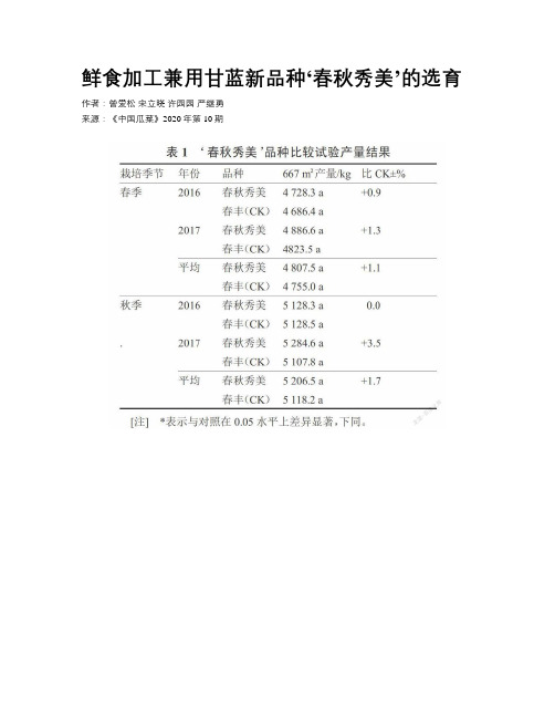 鲜食加工兼用甘蓝新品种‘春秋秀美’的选育