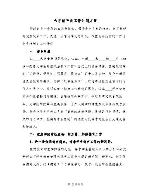 大学辅导员工作计划方案(五篇)