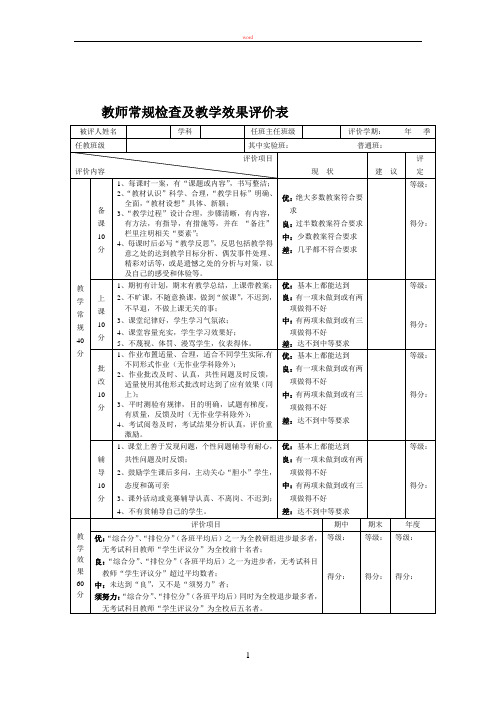 教师常规检查及教学效果评价表