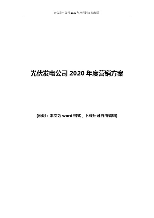 光伏发电公司2020年度营销方案