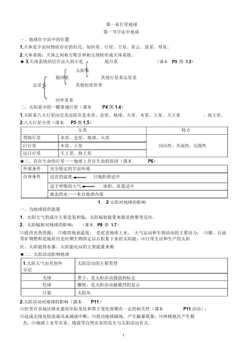 人教版高一地理必修一知识点总结