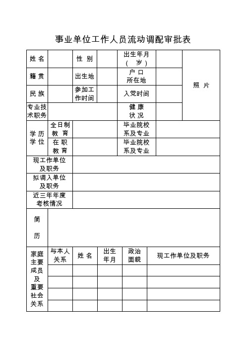 事业单位工作人员流动调配审批表