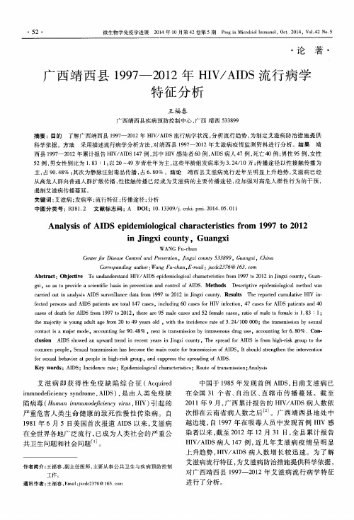 广西靖西县1997-2012年HIV／AIDS流行病学特征分析