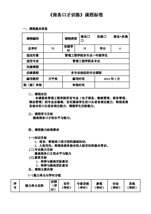 课程标准(商务口才训练)