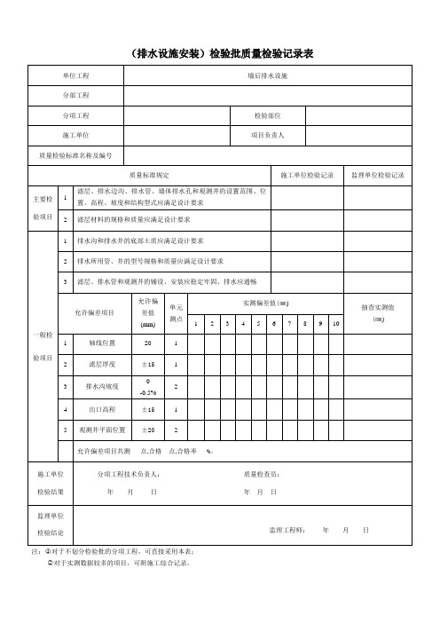 (排水设施安装)检验批质量检验记录表