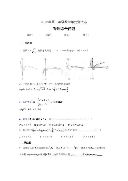 精选新版单元测试《函数综合问题》模拟考试题(含参考答案)