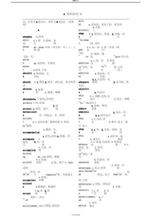 英语考级a级词汇完整版