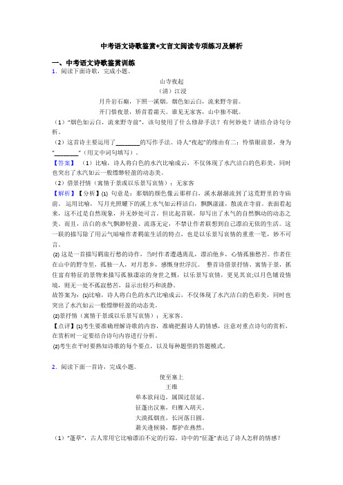 中考语文诗歌鉴赏+文言文阅读专项练习及解析 (2)