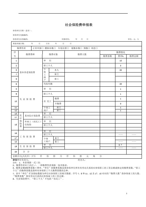 社会保险费申报表