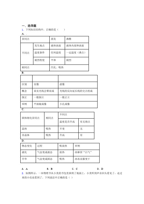 2021-2022初中物理八年级上册期末试卷及答案(1)