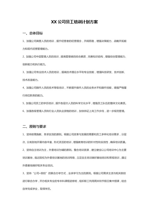 XX公司员工培训计划方案