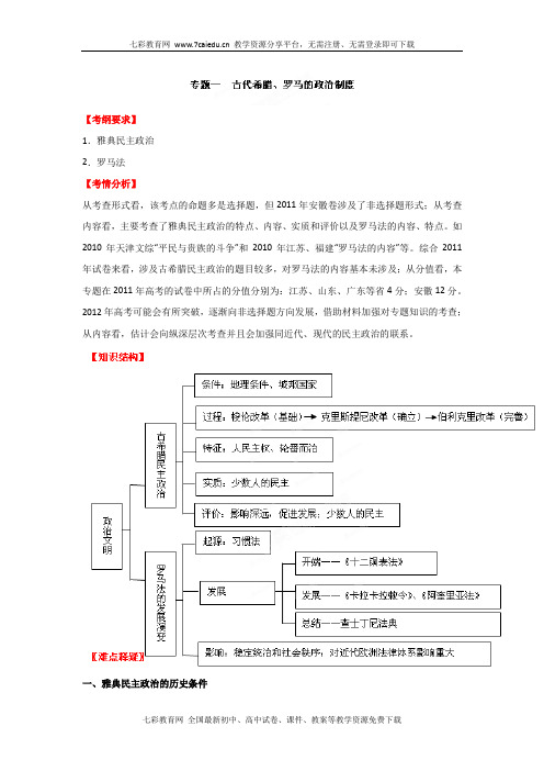 2013高考历史二轮复习学案2.1 古代希腊、罗马的政治制度