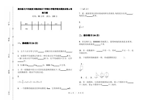 期末练习六年级复习测试混合下学期小学数学期末模拟试卷A卷练习题
