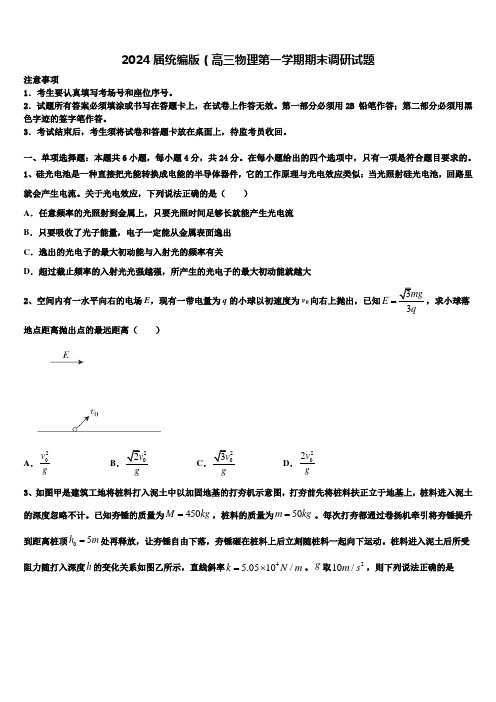 2024届统编版(高三物理第一学期期末调研试题含解析