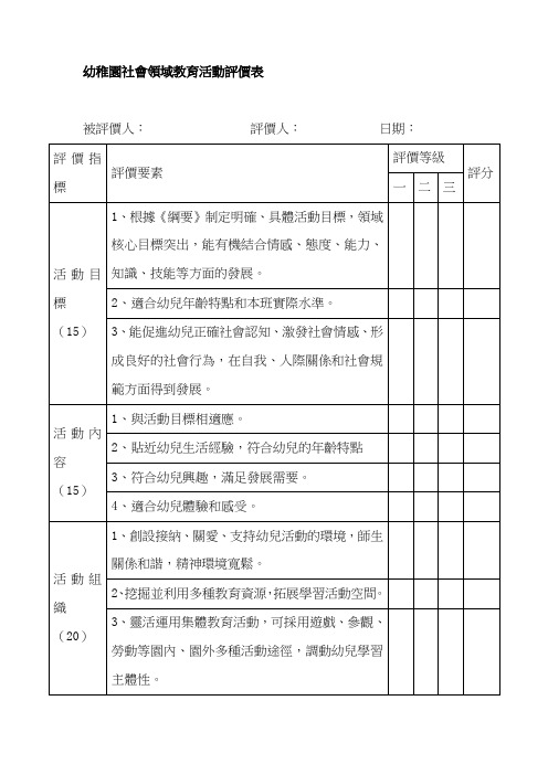 社会活动评价表