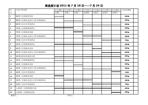 进度计划2011年7月18日-7月24日 2