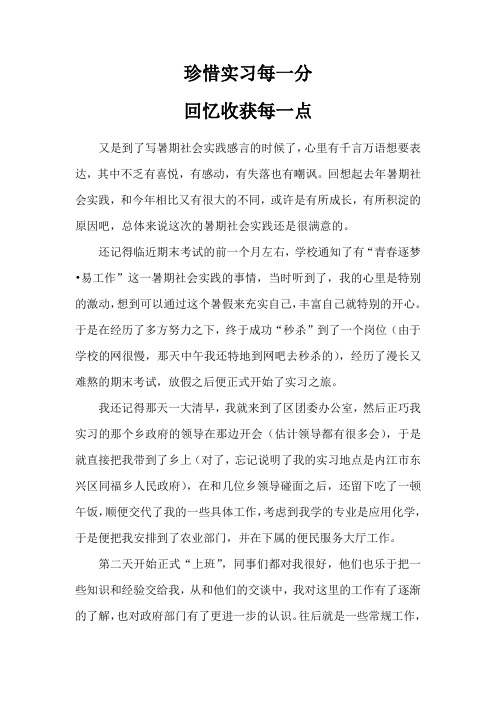 内江师范学院暑期社会实践“逐梦计划”实习总结