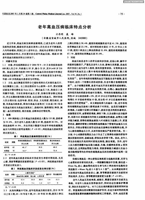 老年高血压病临床特点分析